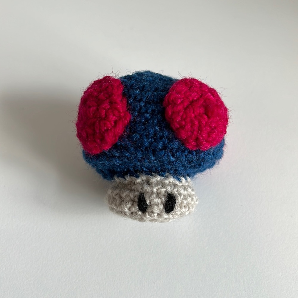 amigurumi crochet blue red stuffed mushroom power up | handmade
